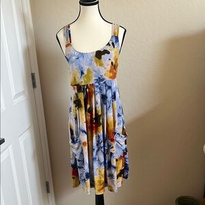 Calvin Klein Blue and Orange Sleeveless Midi Dress